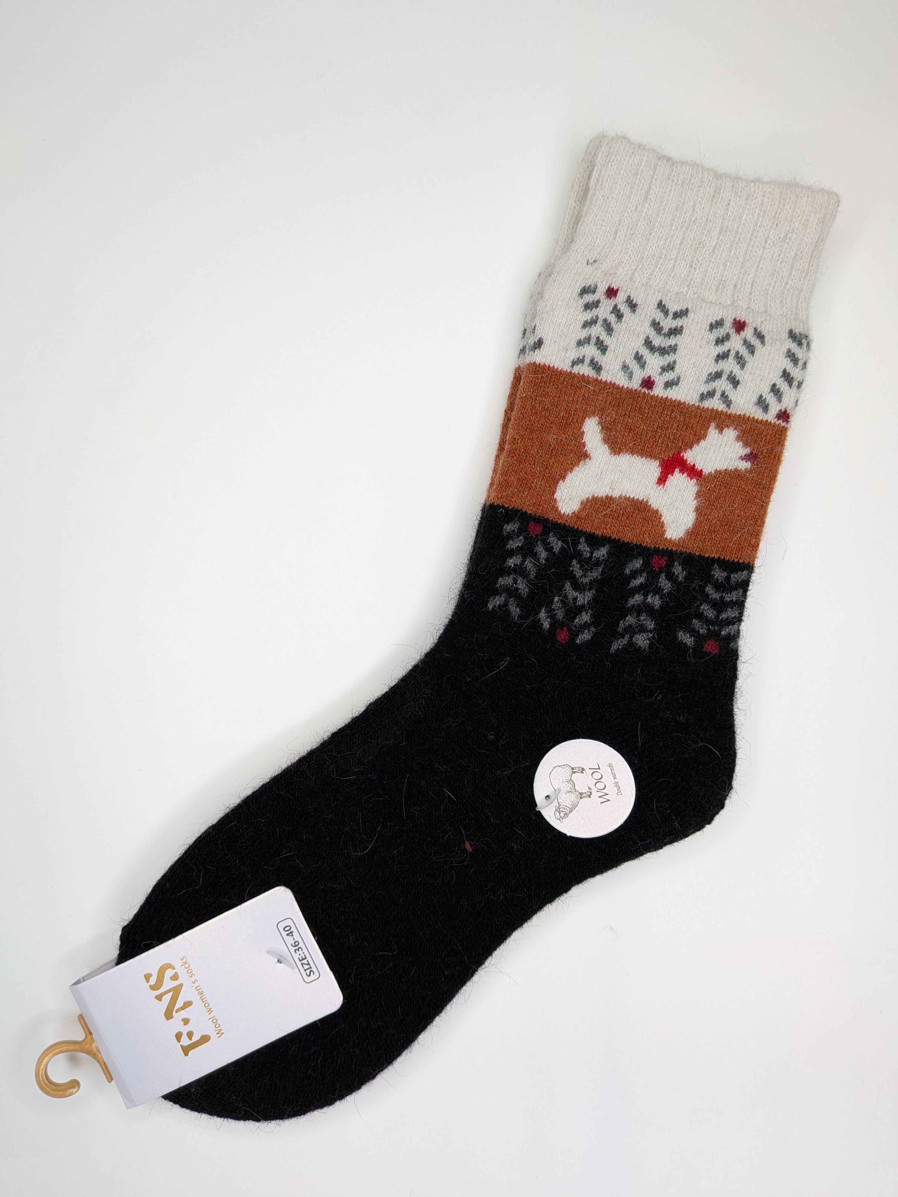 Bas Chauds en Angora à Motif de Chien couleur noir