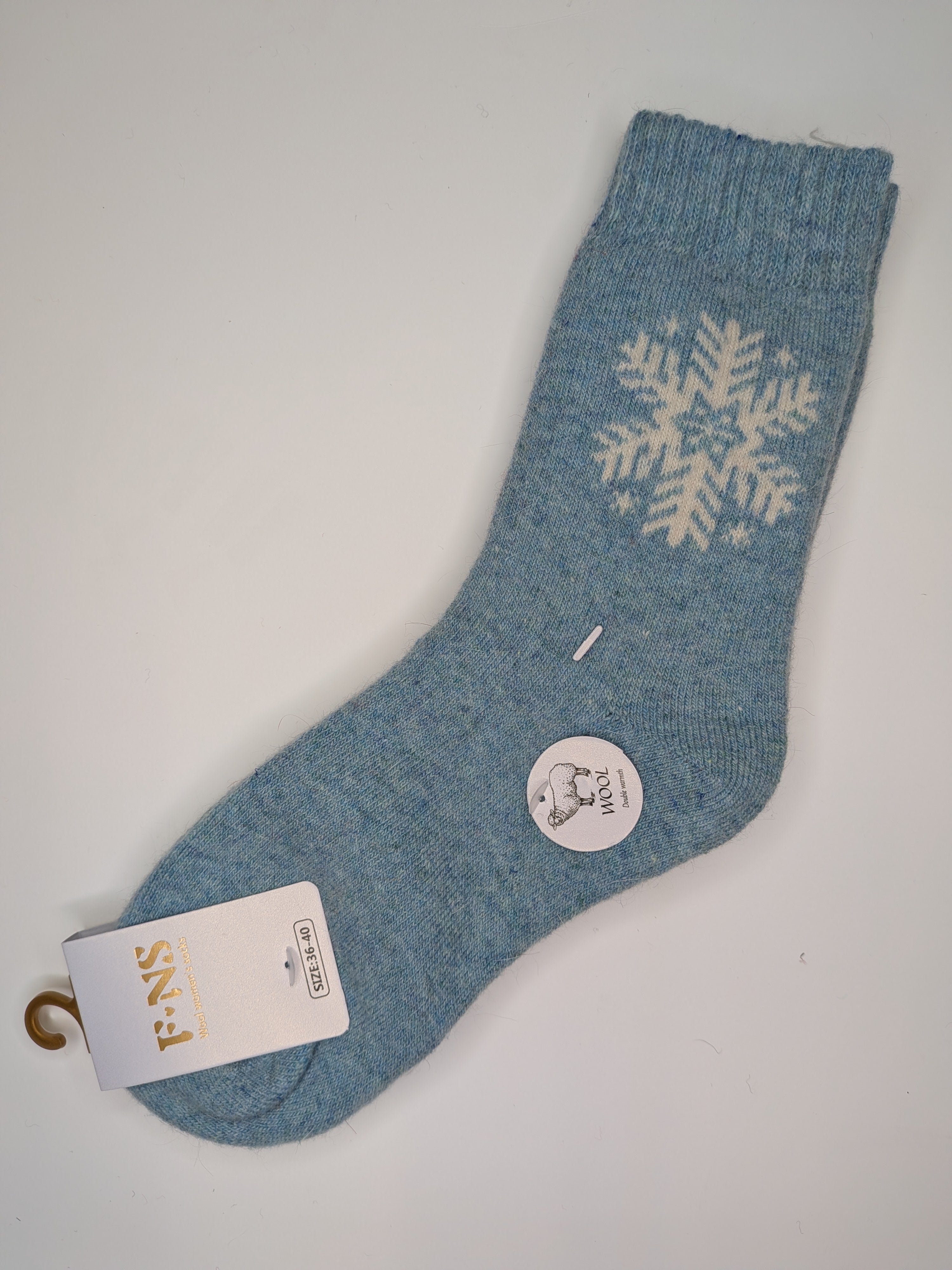 Bas Chauds en Angora à Flocon couleur bleu pâle