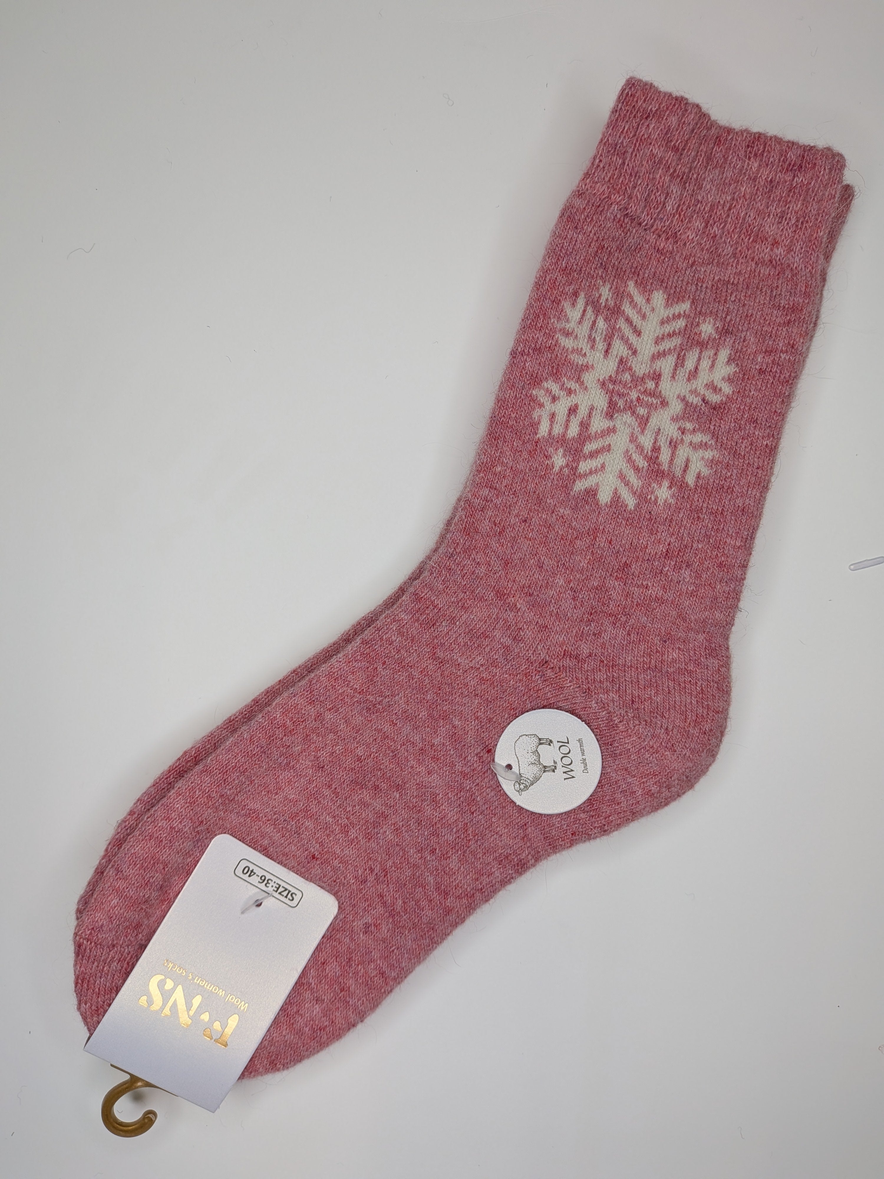 Bas Chauds en Angora à Flocon couleur rose