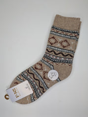 Bas Chauds en Angora à Motifs de Lignes couleur beige