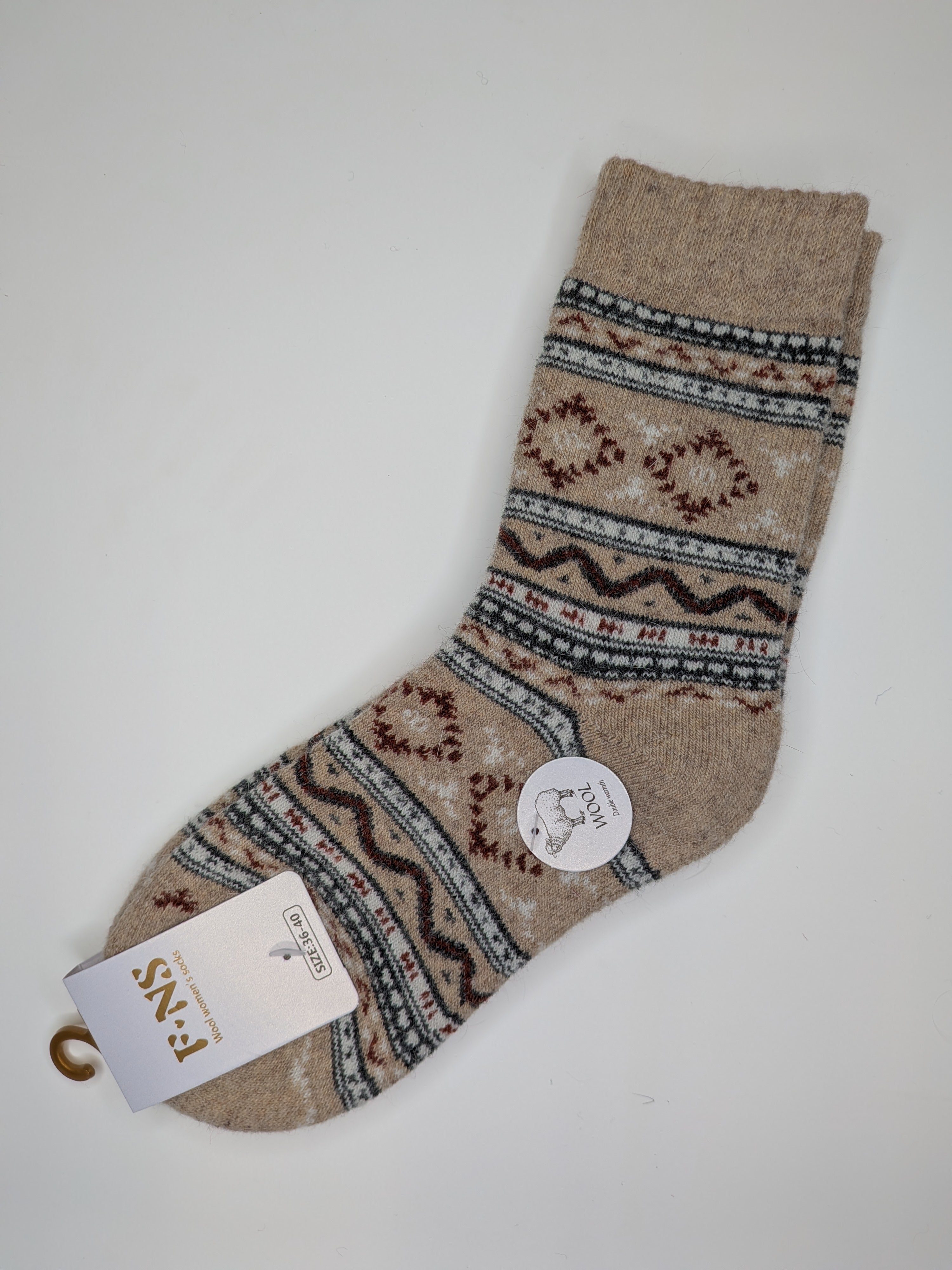 Bas Chauds en Angora à Motifs de Lignes couleur beige