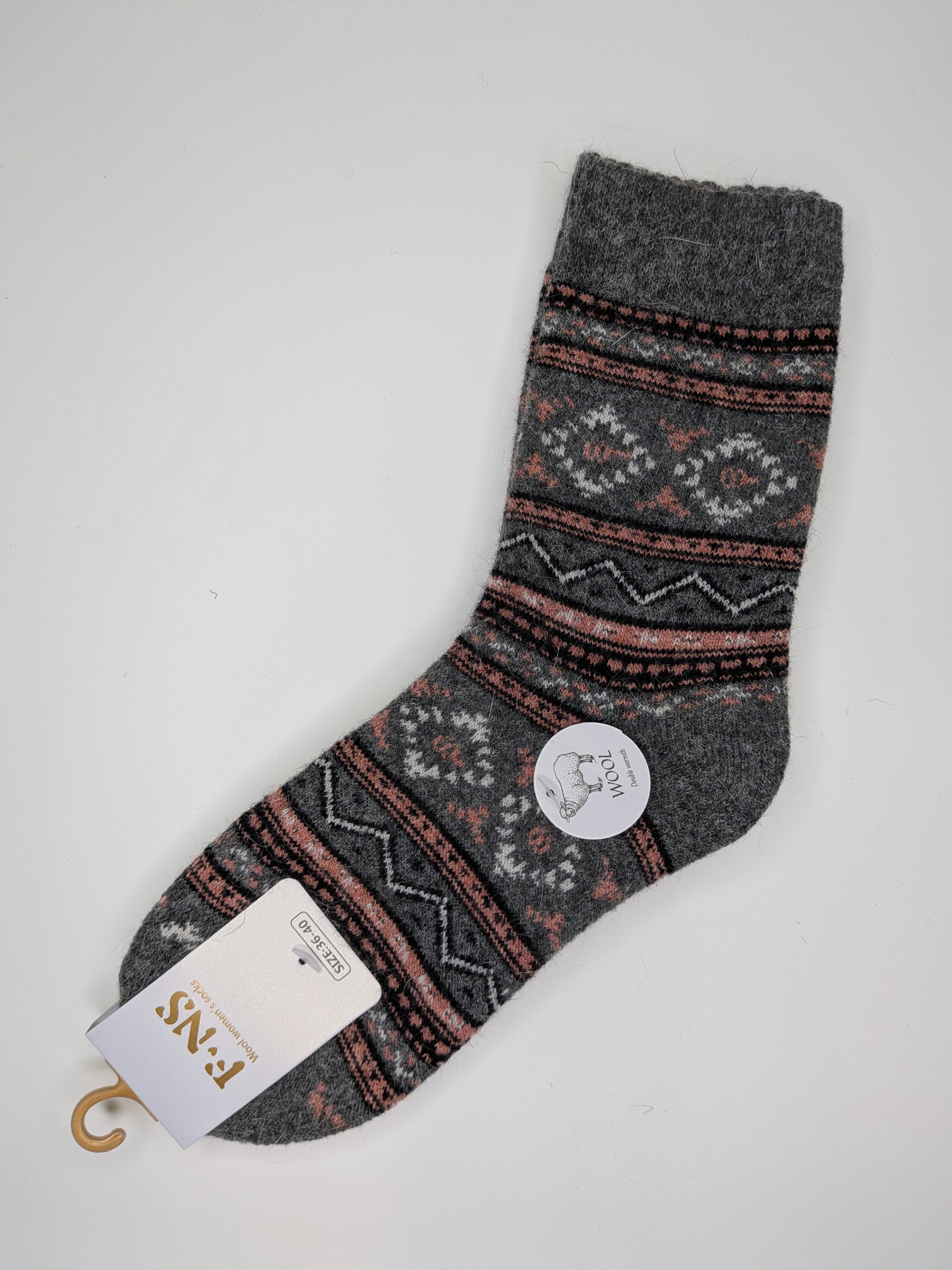 Bas Chauds en Angora à Motifs de Lignes couleur gris