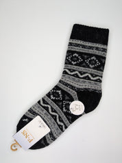Bas Chauds en Angora à Motifs de Lignes couleur noir