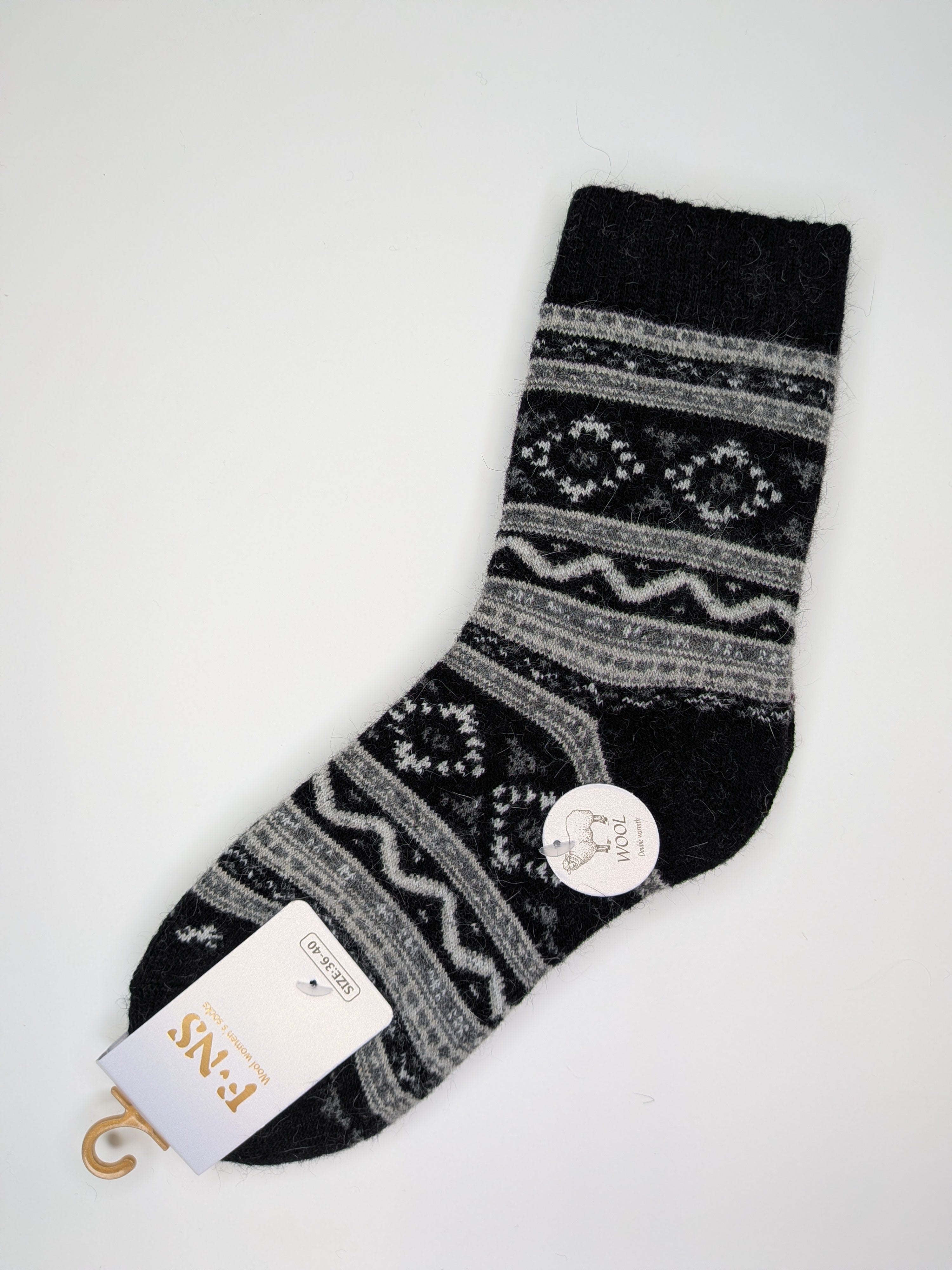 Bas Chauds en Angora à Motifs de Lignes couleur noir