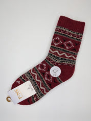 Bas Chauds en Angora à Motifs de Lignes couleur rouge