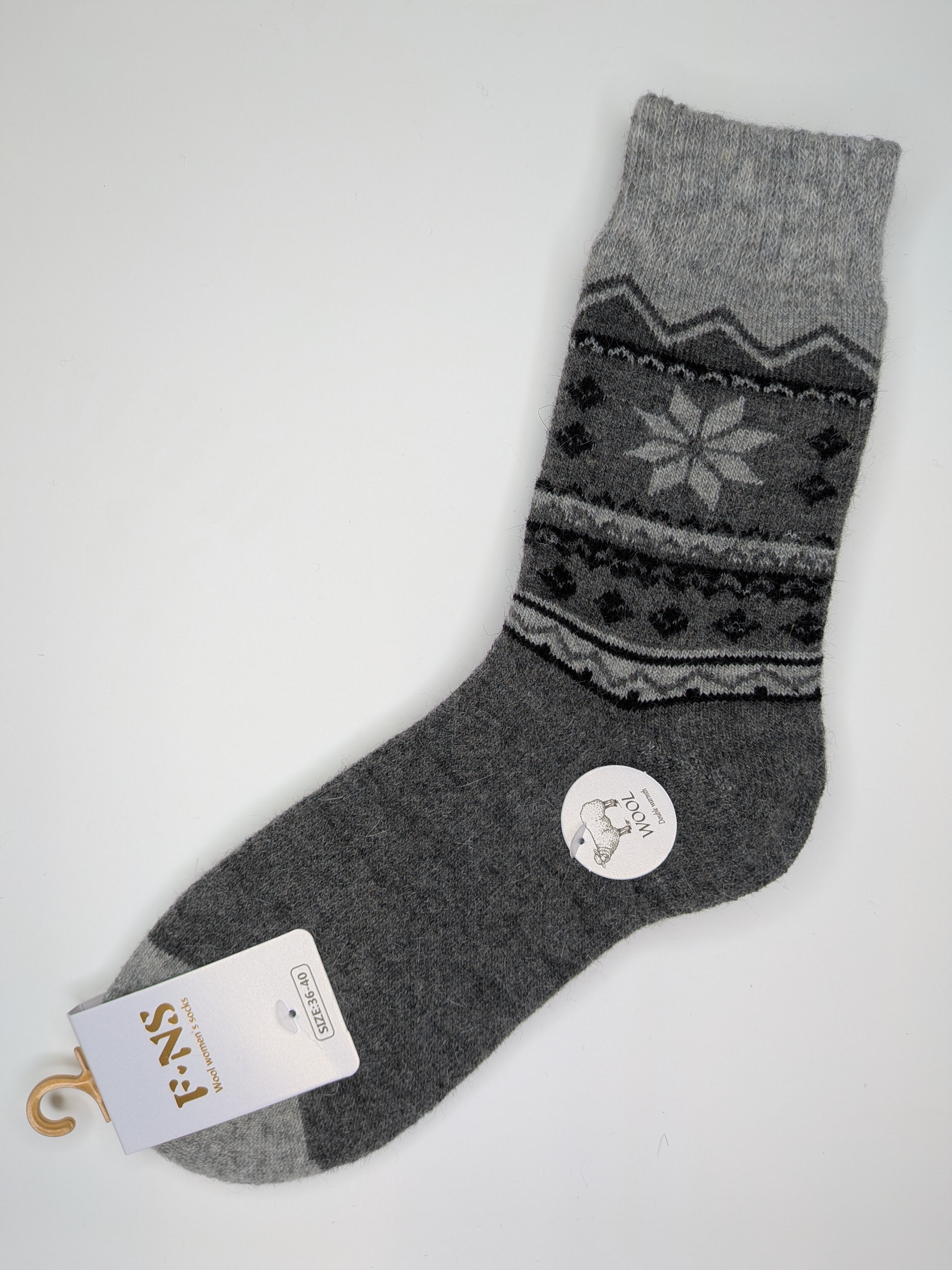 Bas Chauds en Angora à Motif Nordique couleur gris