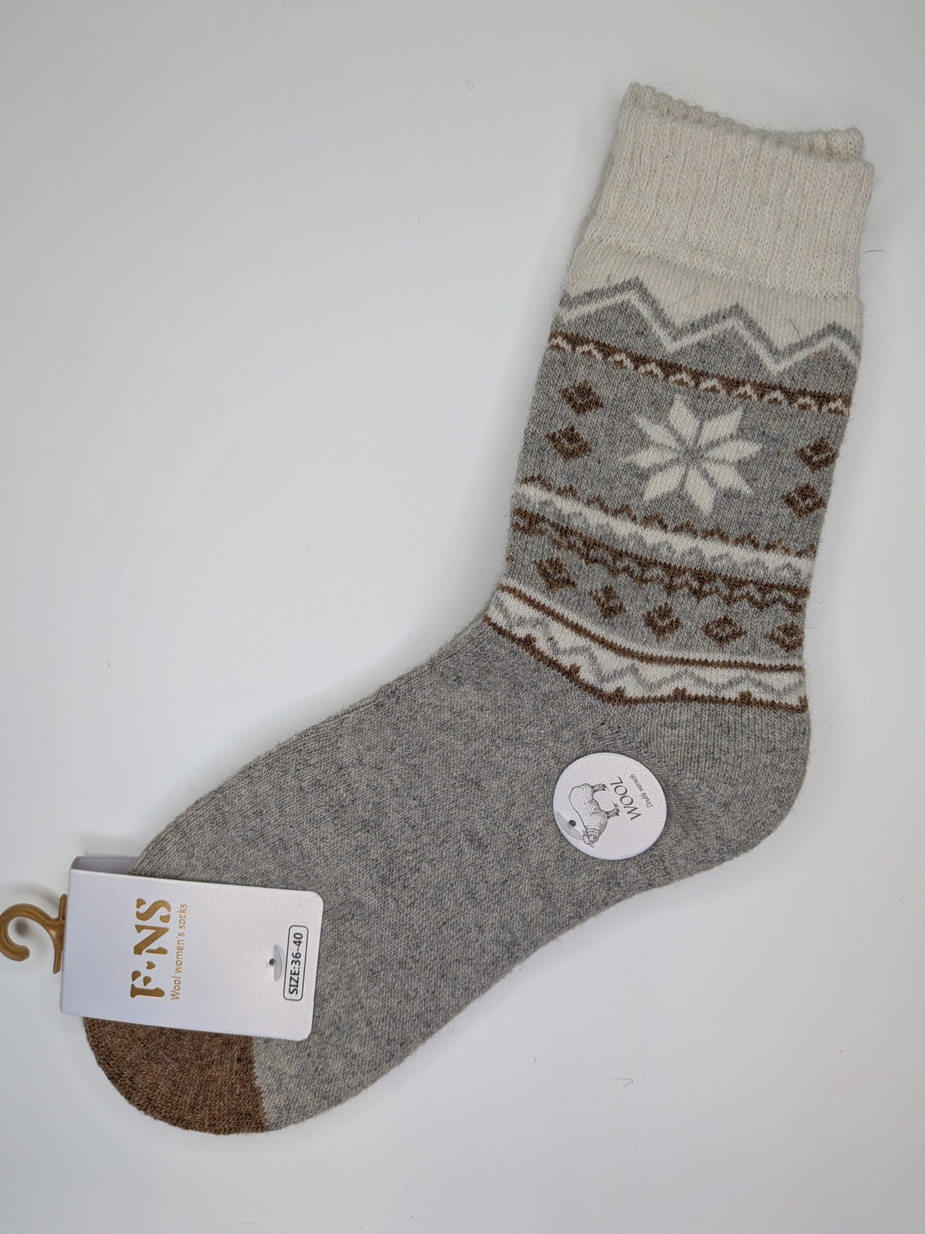 Bas Chauds en Angora à Motif Nordique couleur ivoire
