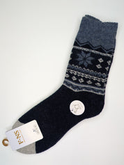 Bas Chauds en Angora à Motif Nordique couleur marine