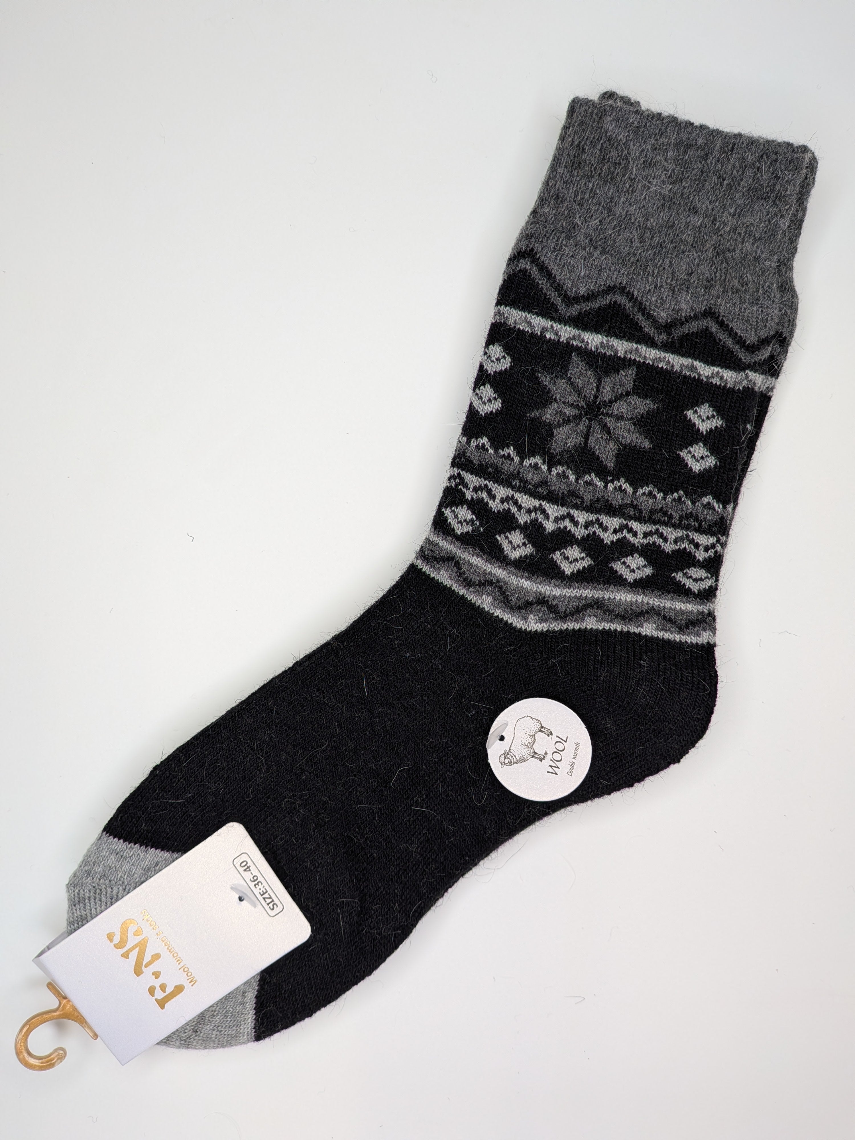 Bas Chauds en Angora à Motif Nordique couleur noir