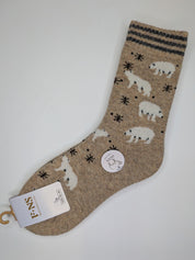 Bas Chauds en Angora à Motif d’Ours Polaires couleur beige