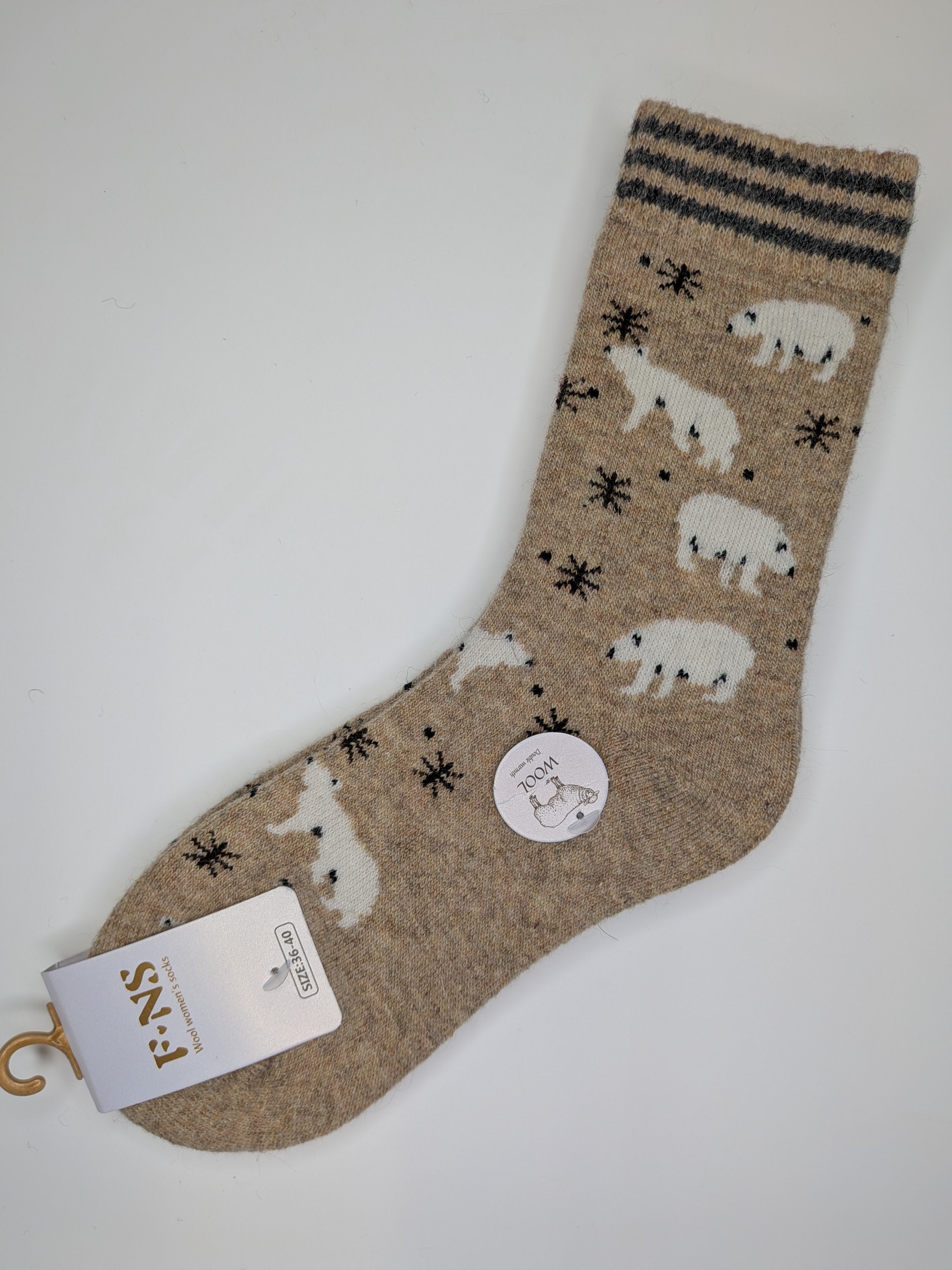 Bas Chauds en Angora à Motif d’Ours Polaires couleur beige