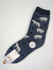 Bas Chauds en Angora à Motif d’Ours Polaires couleur bleu