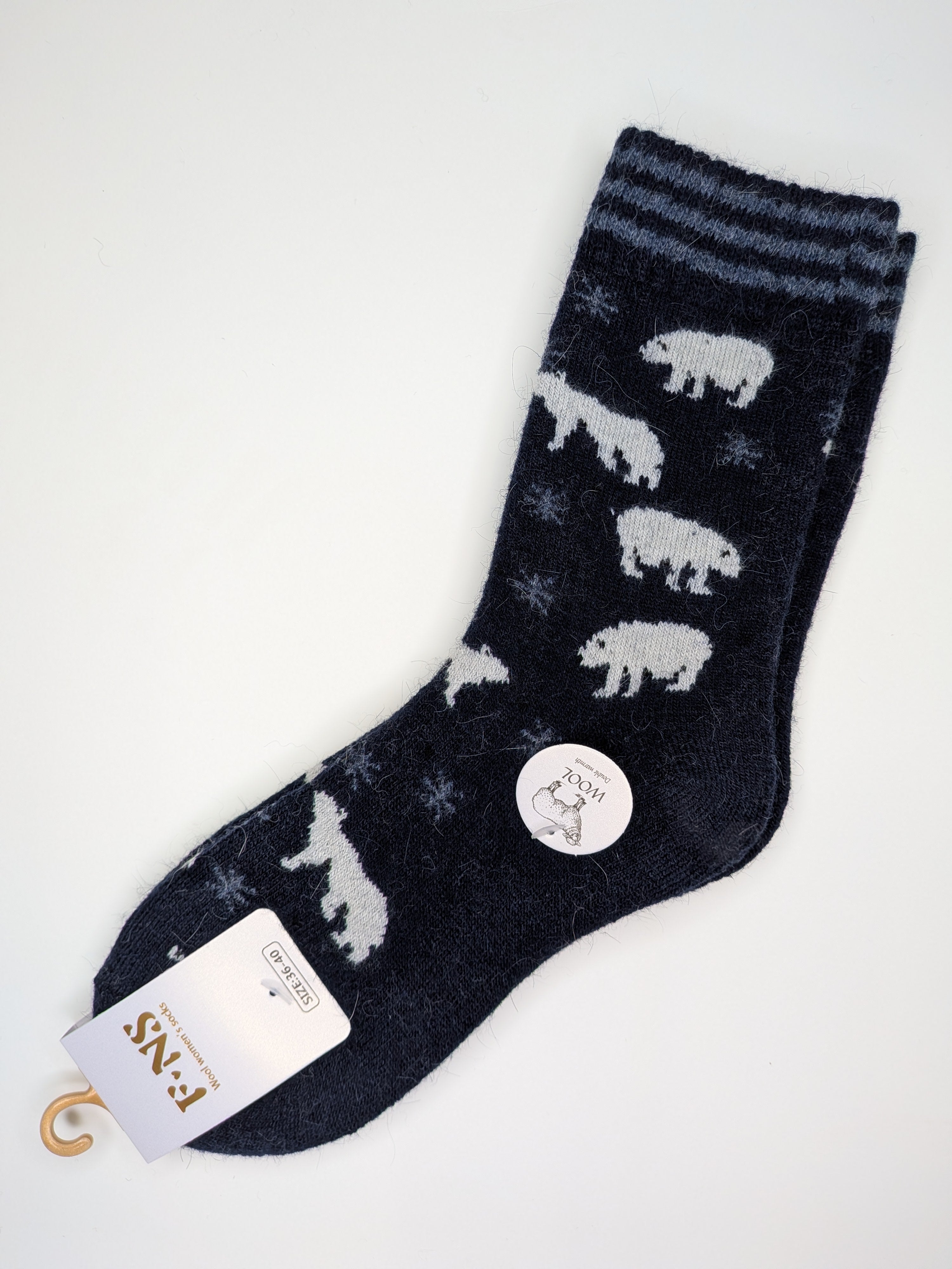 Bas Chauds en Angora à Motif d’Ours Polaires couleur marine