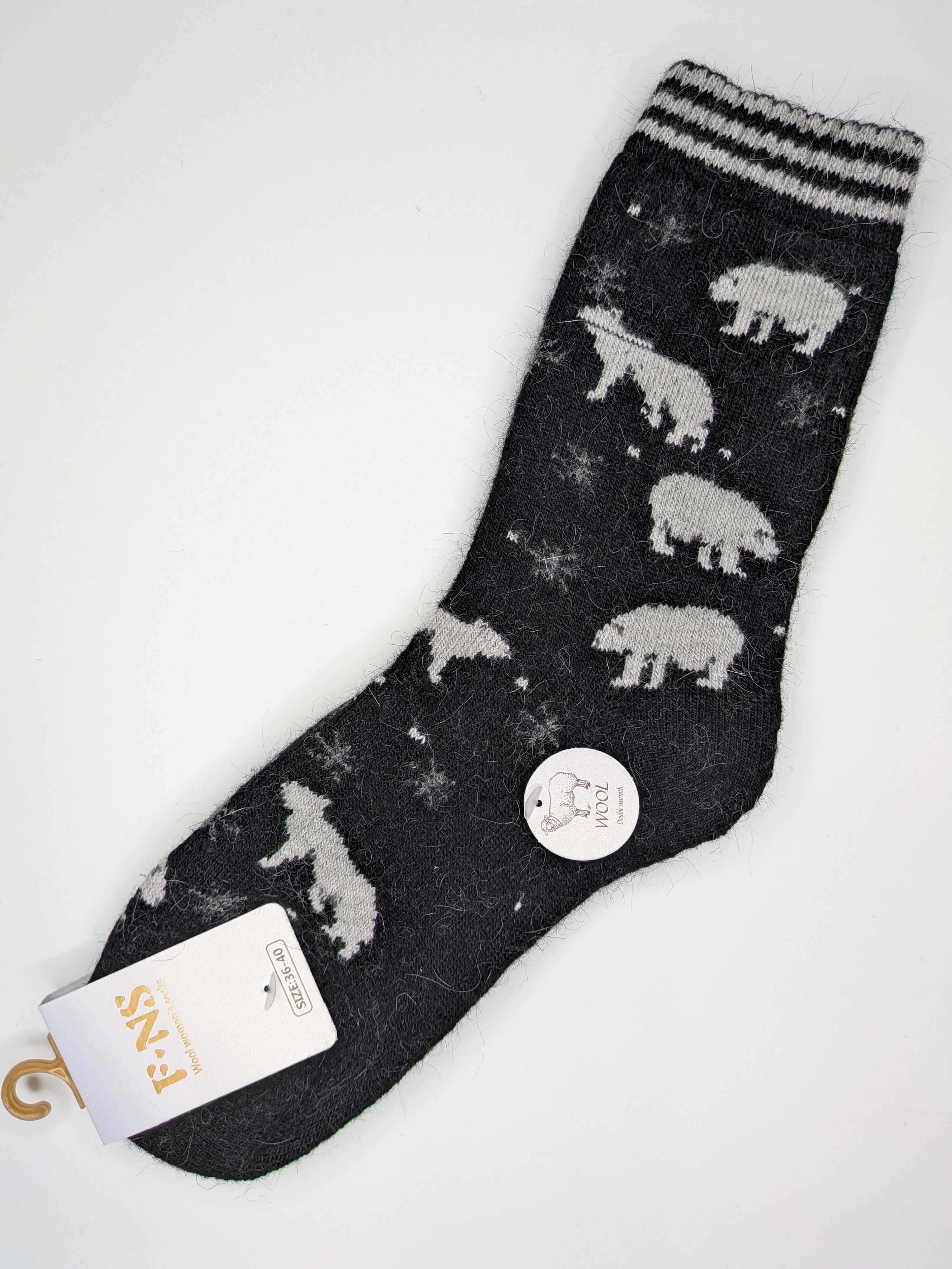 Bas Chauds en Angora à Motif d’Ours Polaires couleur noir