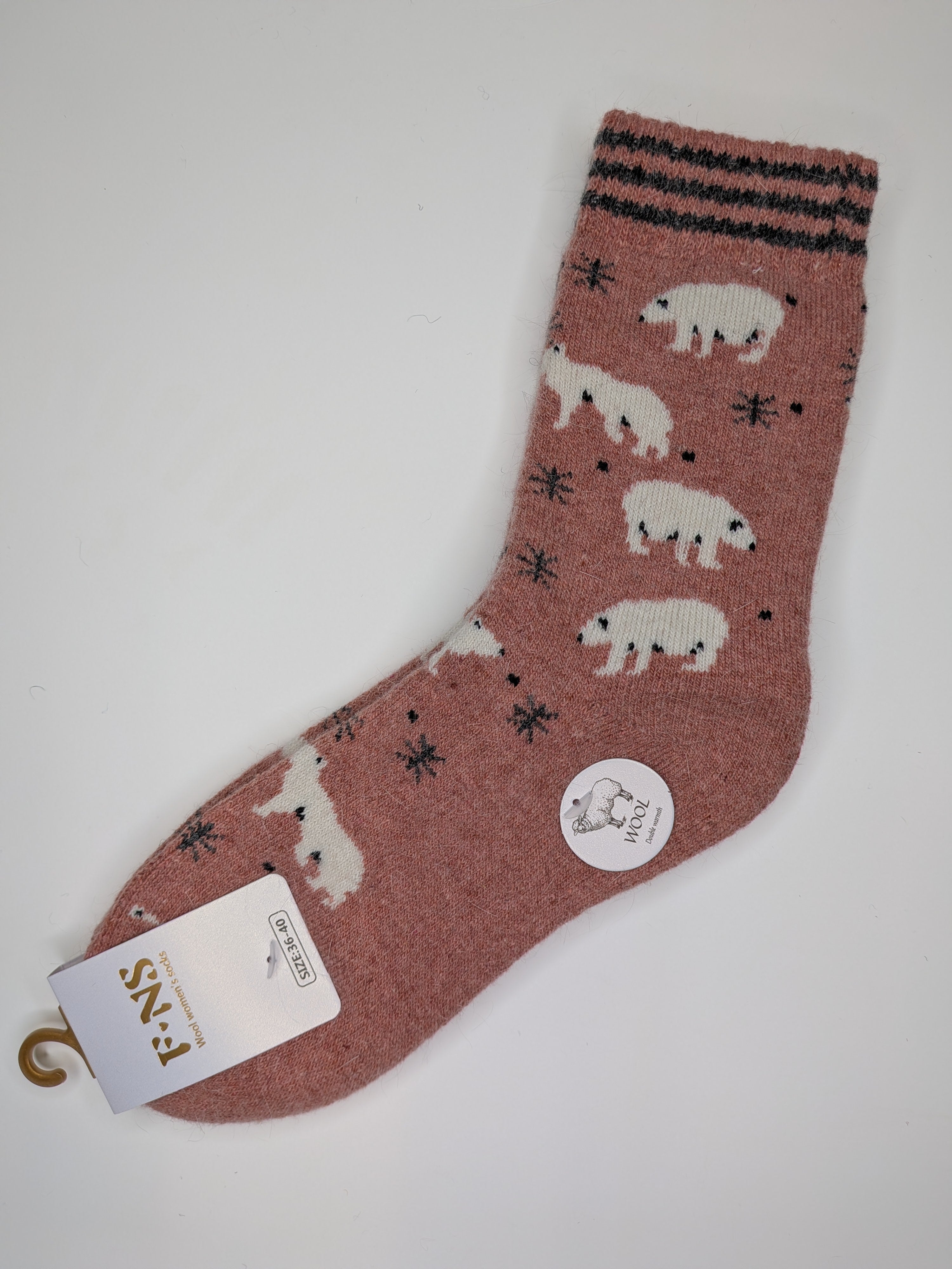 Bas Chauds en Angora à Motif d’Ours Polaires couleur rose