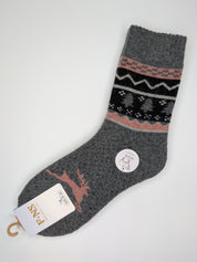 Bas Chauds en Angora à Motif de Renne couleur gris