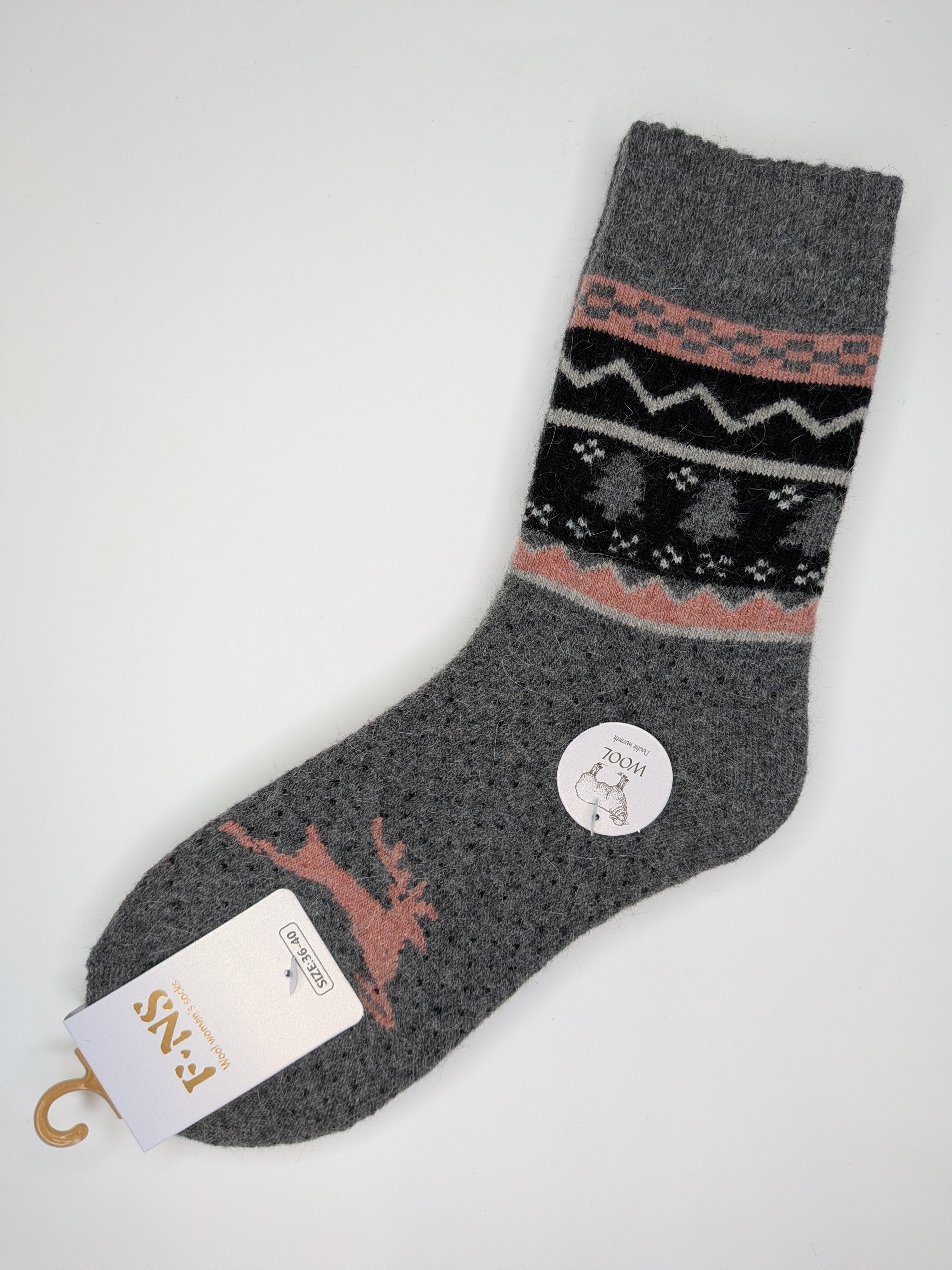 Bas Chauds en Angora à Motif de Renne couleur gris