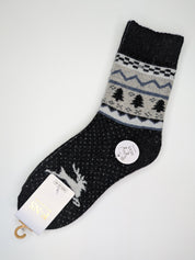 Bas Chauds en Angora à Motif de Renne couleur noir