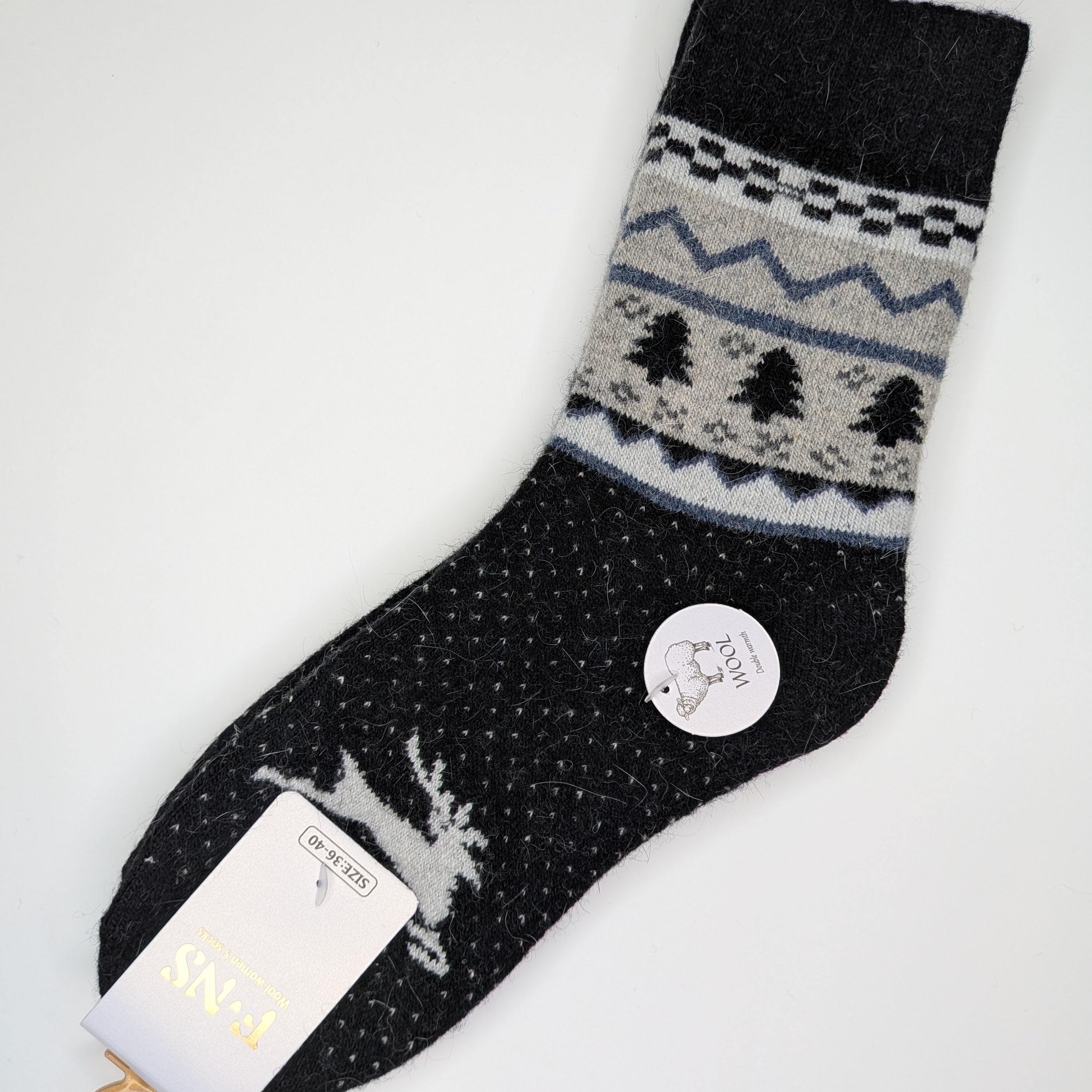 Bas Chauds en Angora à Motif de Renne couleur noir