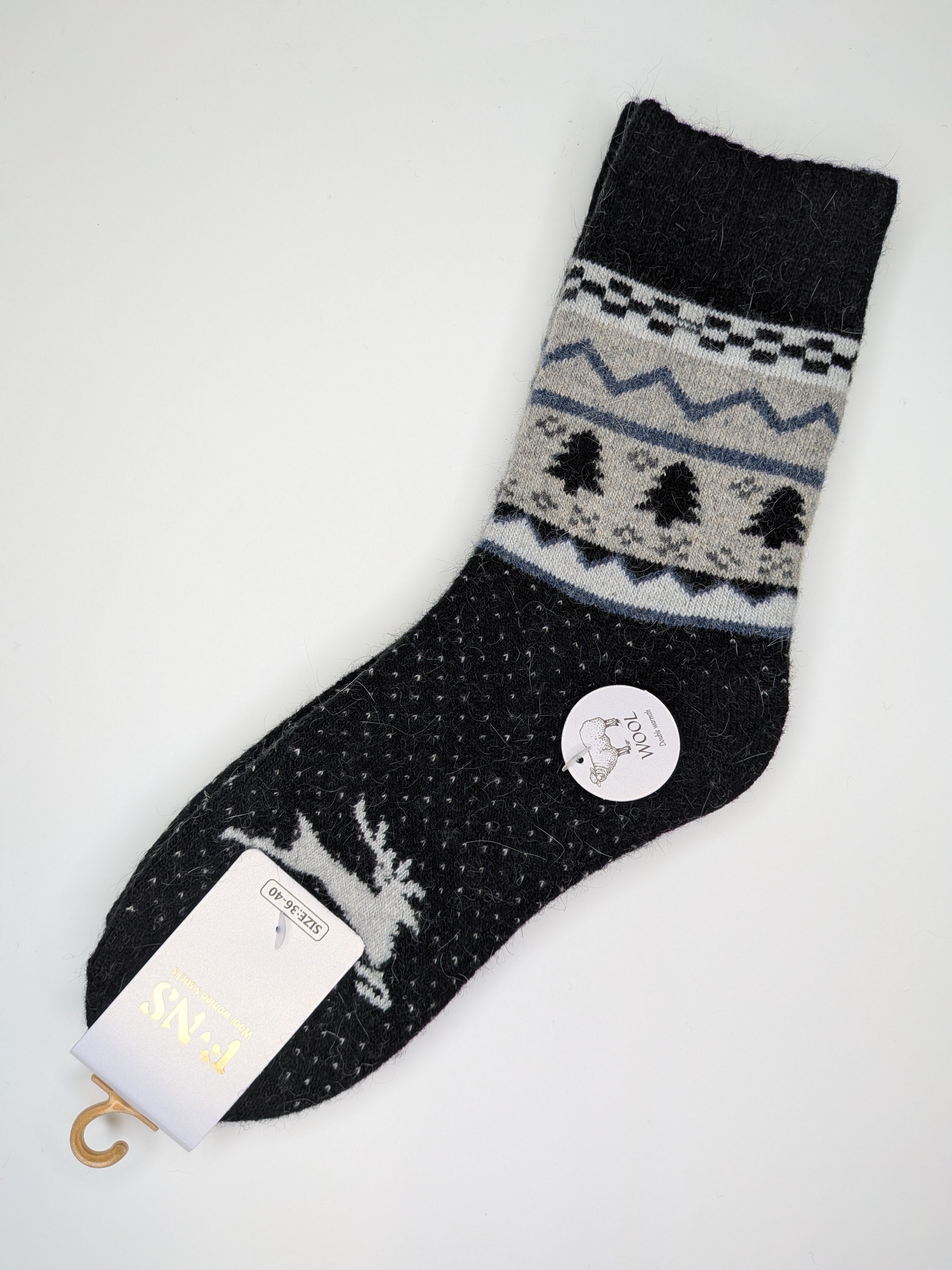 Bas Chauds en Angora à Motif de Renne couleur noir