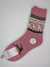 Bas Chauds en Angora à Motif de Renne couleur rose