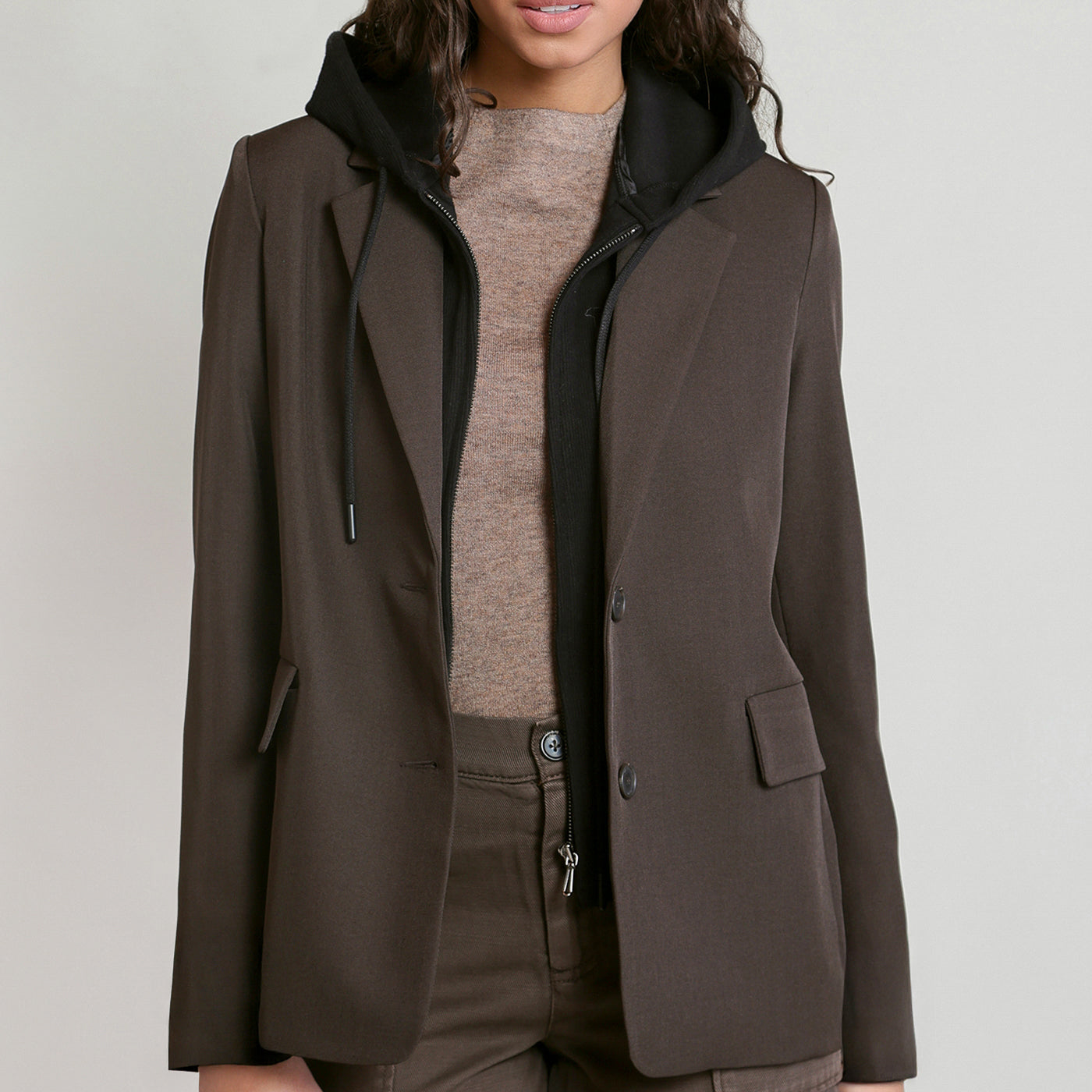 Blazer brun chocolat à capuchon amovible Dex pour femme