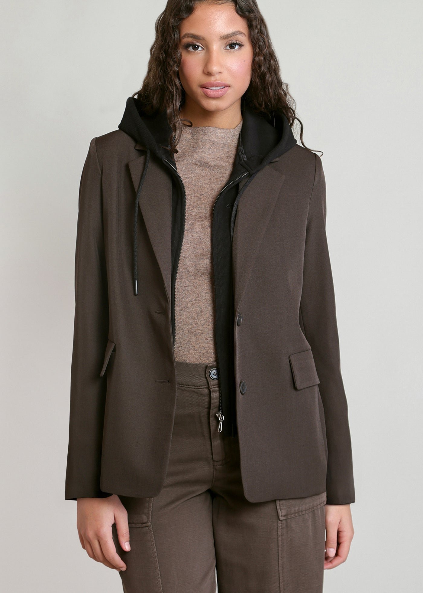 Blazer brun chocolat à capuchon amovible Dex pour femme
