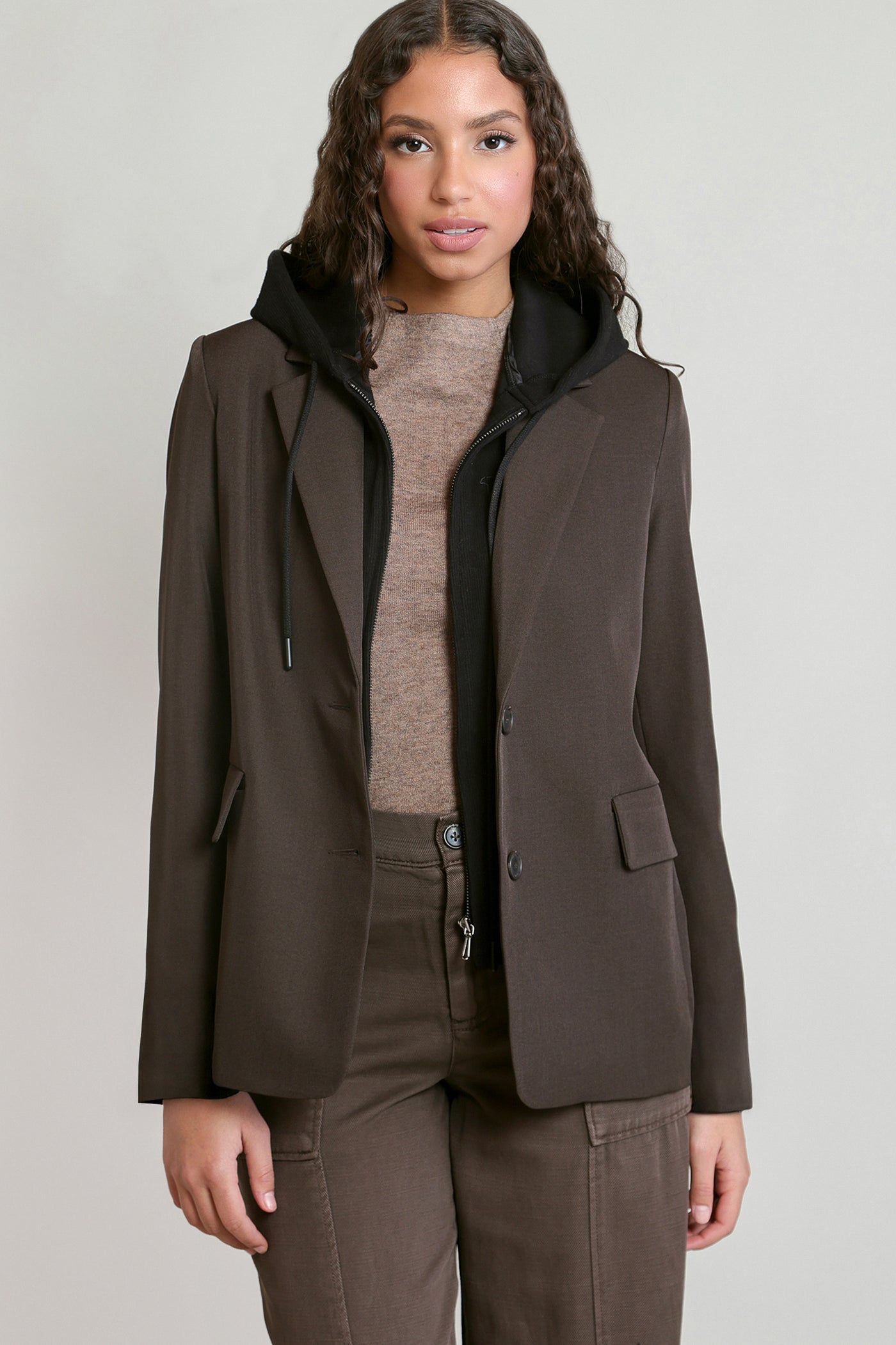 Blazer brun chocolat à capuchon amovible Dex pour femme