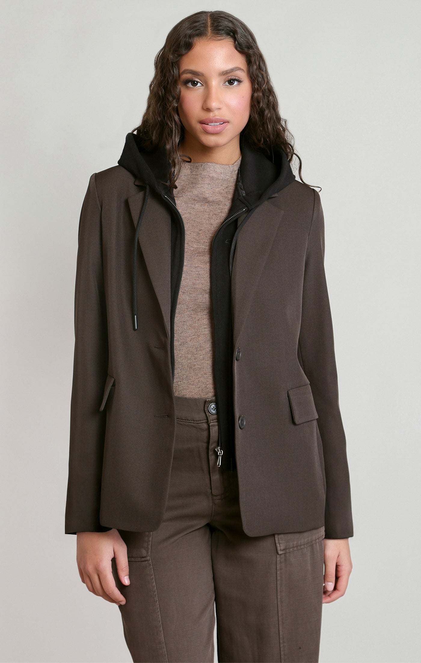 Blazer brun chocolat à capuchon amovible Dex pour femme
