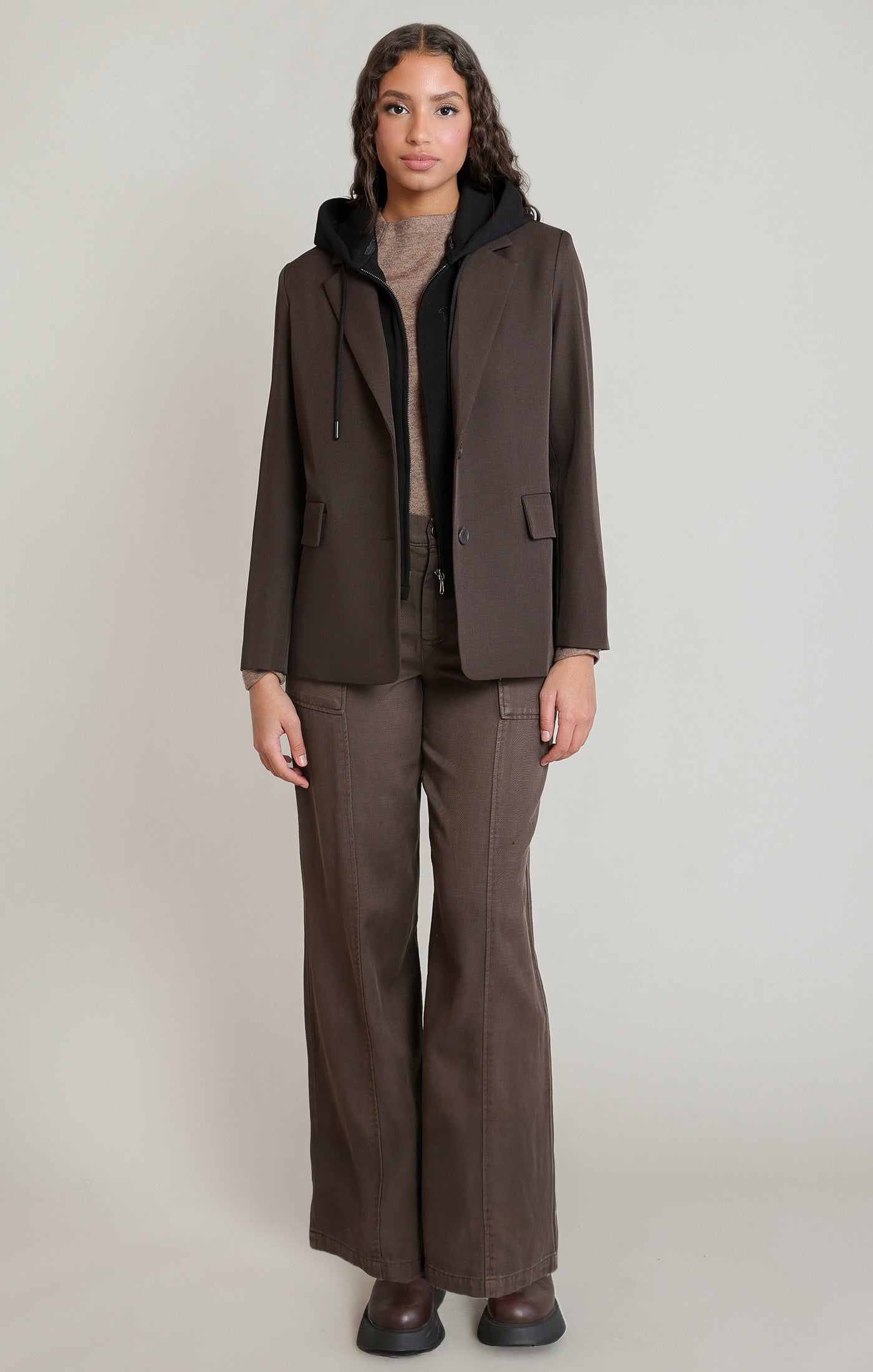 Blazer brun chocolat à capuchon amovible Dex pour femme