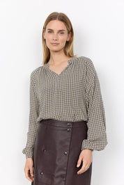 Blouse col V à carreaux avoine et brun Soya Concept pour femme