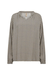 Blouse col V à carreaux avoine et brun Soya Concept pour femme