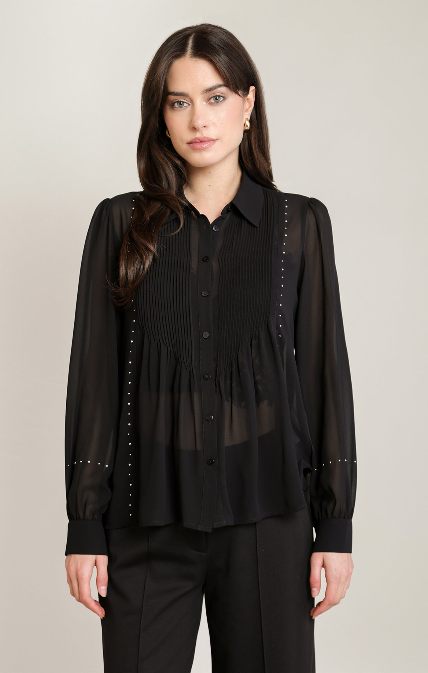 Blouse noire à clous argentés Black Tape pour femme