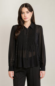 Blouse noire à clous argentés Black Tape pour femme