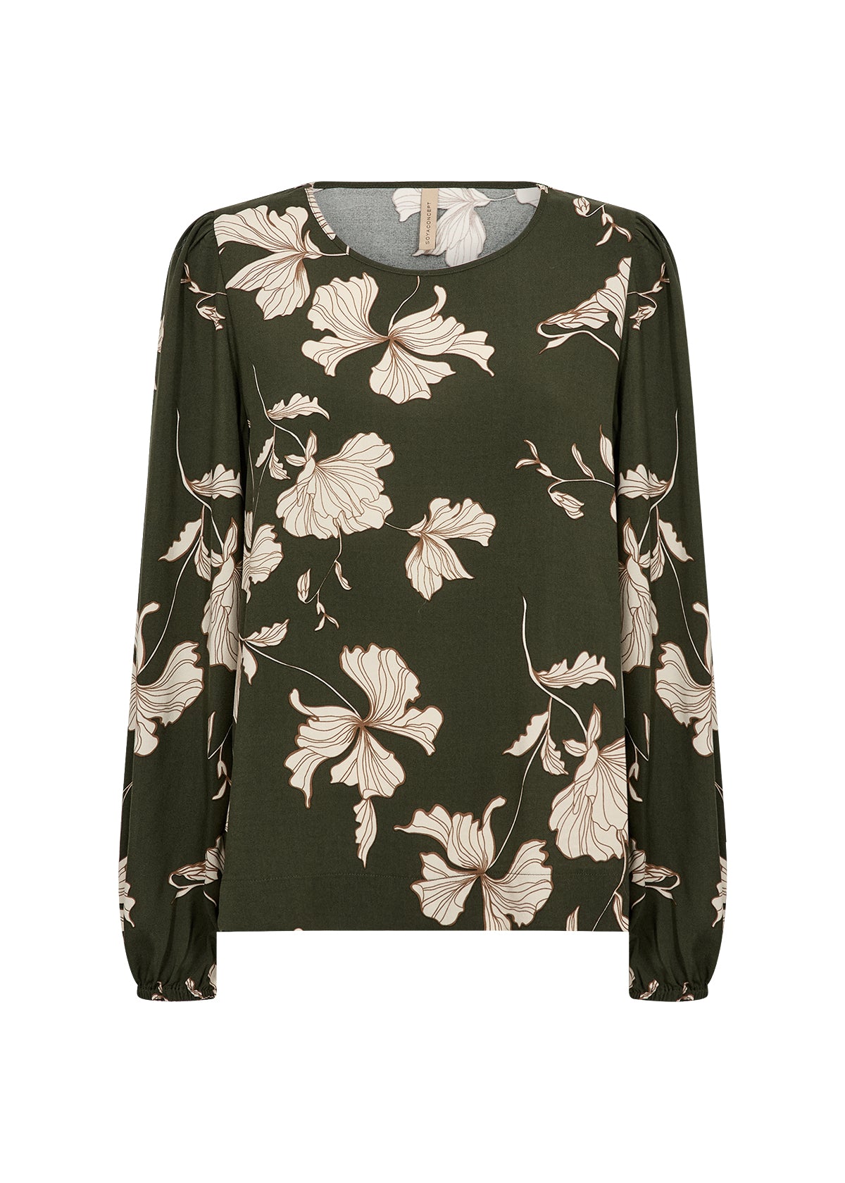 Blouse fleurie vert forêt à manches bouffantes Soya Concept pour femme