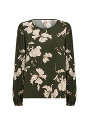 Blouse fleurie vert forêt à manches bouffantes Soya Concept pour femme