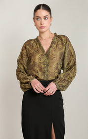 Blouse olive à imprimé paisley avec col en V Black Tape pour femme