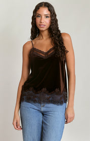Camisole en velours chocolat avec dentelle Dex pour femme