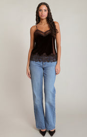 Camisole en velours chocolat avec dentelle Dex pour femme