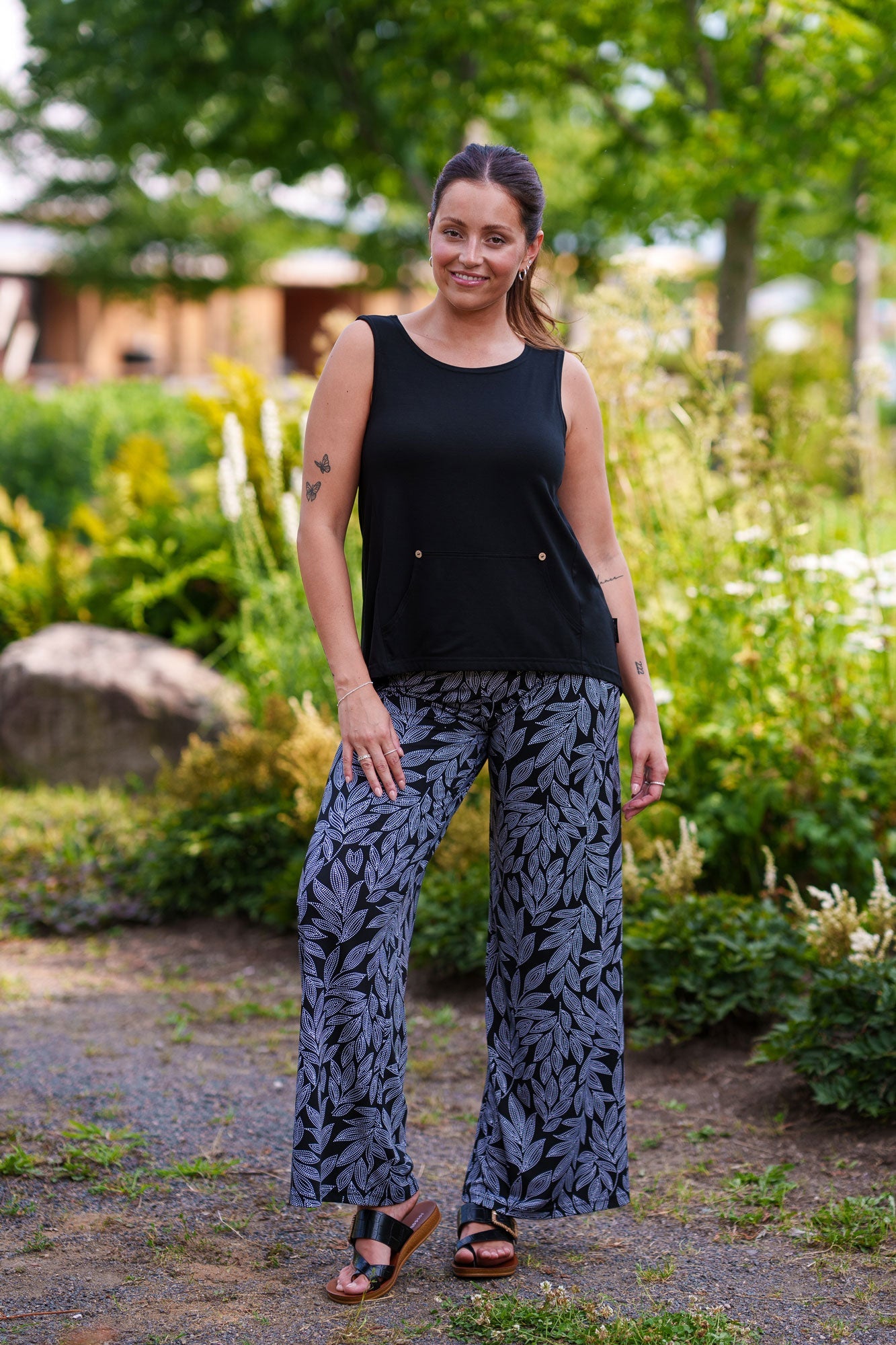 Pantalon Fluide Imprimé de Feuilles