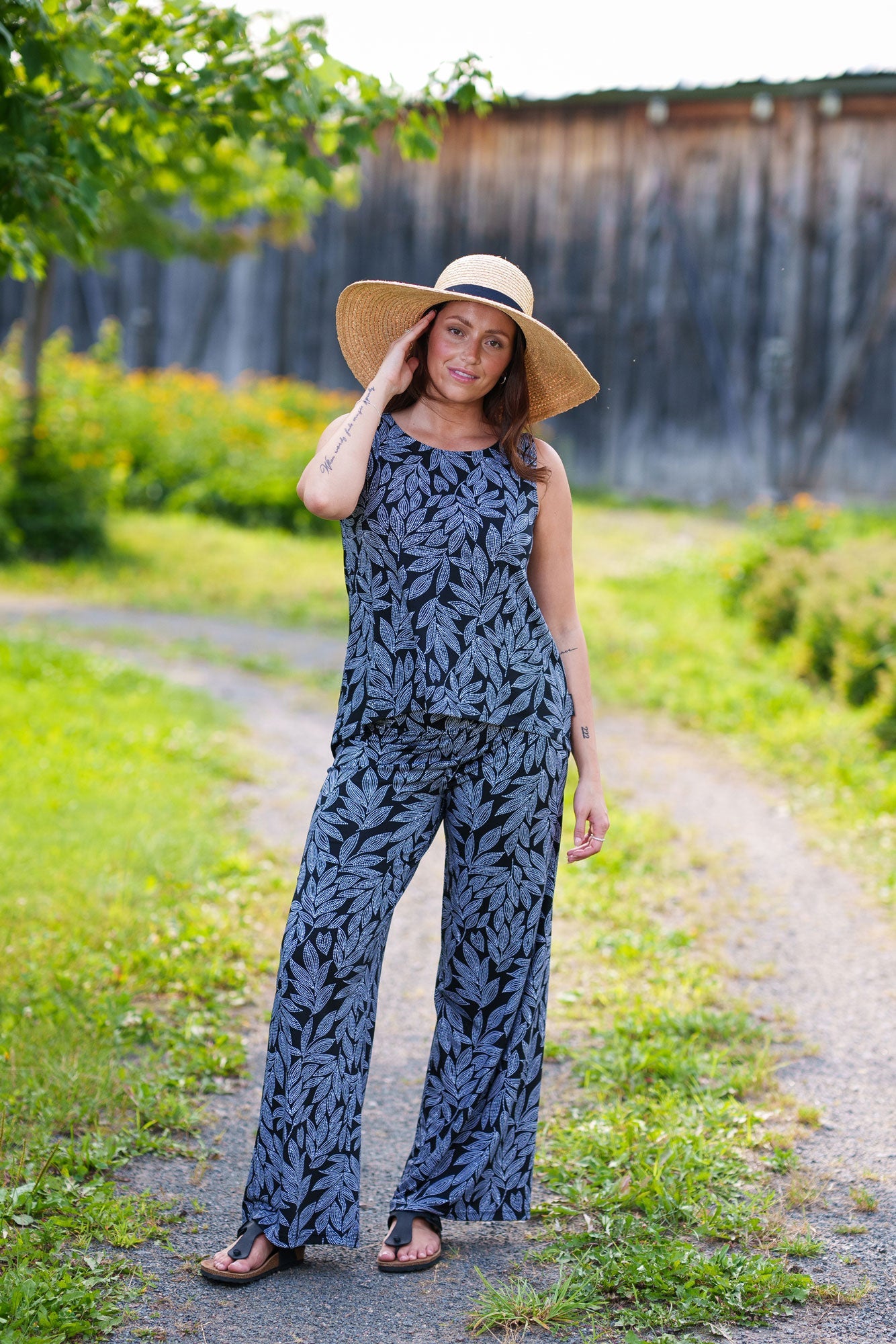 Pantalon Fluide Imprimé de Feuilles