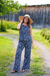 Pantalon Fluide Imprimé de Feuilles