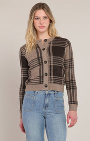 Cardigan en tricot à carreaux taupe et brun Room 34 pour femme