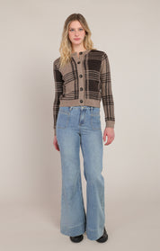 Cardigan en tricot à carreaux taupe et brun Room 34 pour femme