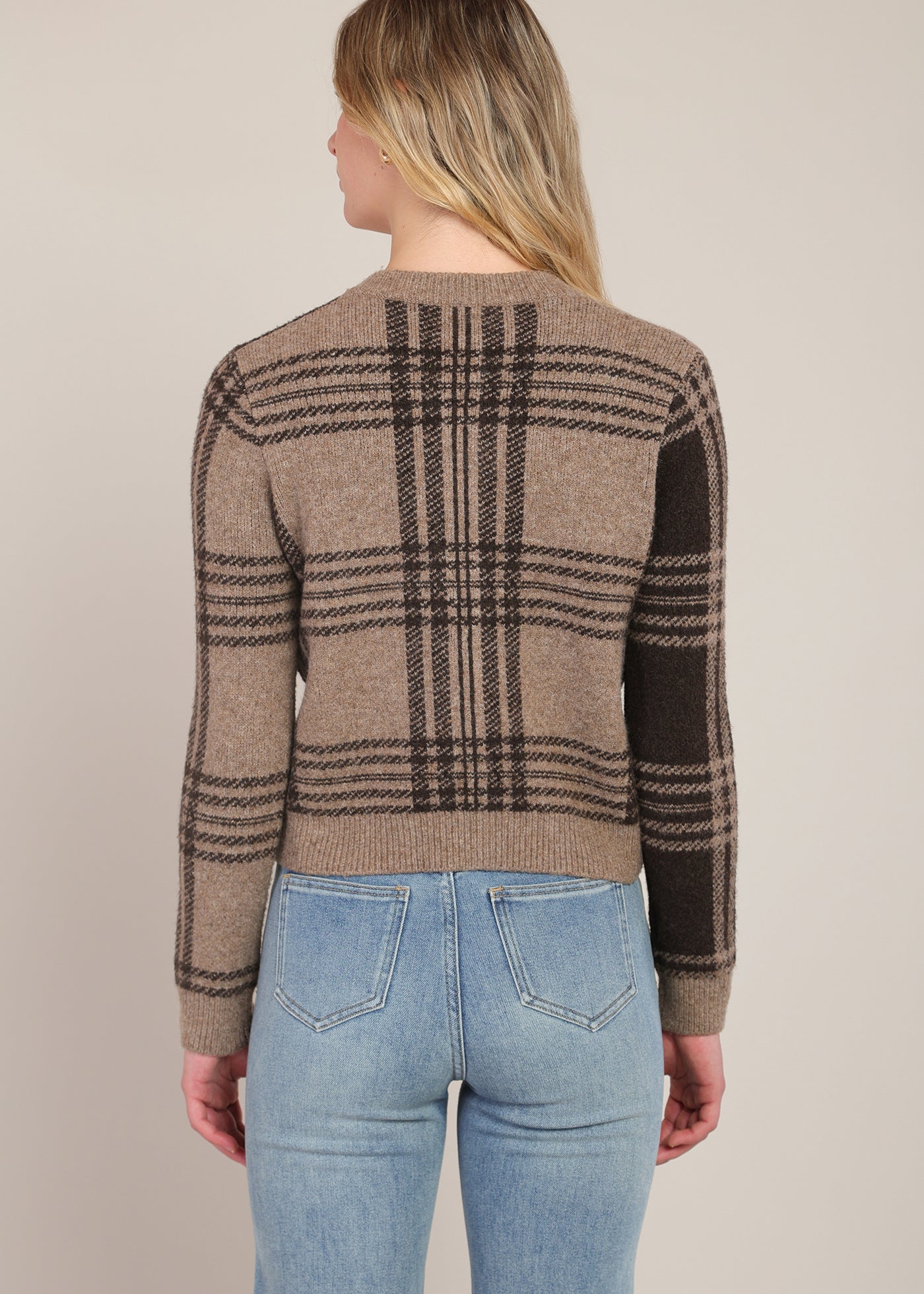 Cardigan en tricot à carreaux taupe et brun Room 34 pour femme