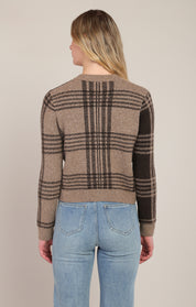 Cardigan en tricot à carreaux taupe et brun Room 34 pour femme