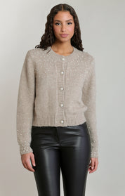 Cardigan taupe pâle chiné à perles Dex pour femme