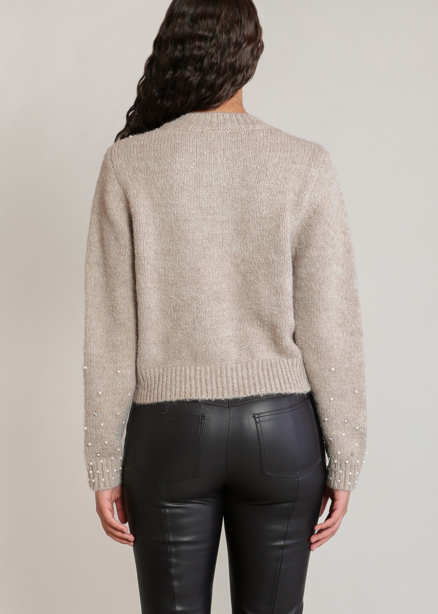Cardigan taupe pâle chiné à perles Dex pour femme