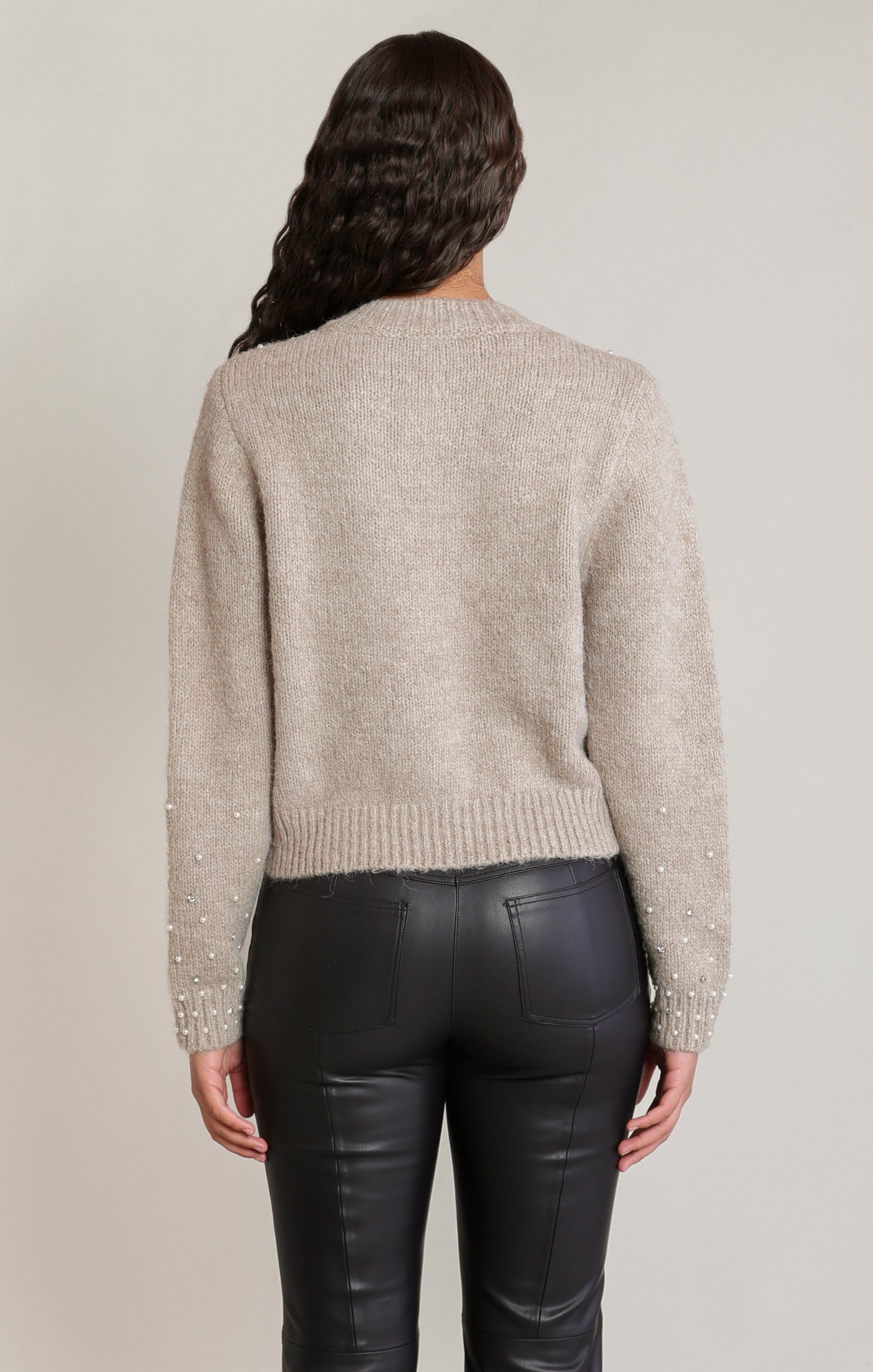 Cardigan taupe pâle chiné à perles Dex pour femme