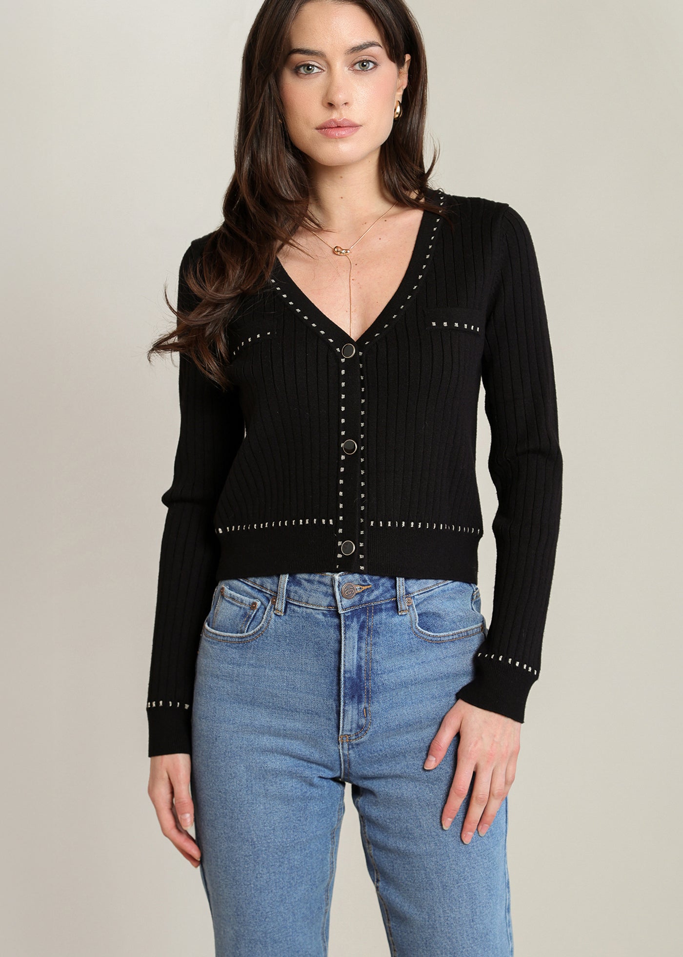 Cardigan noir à contraste doré Black Tape pour femme
